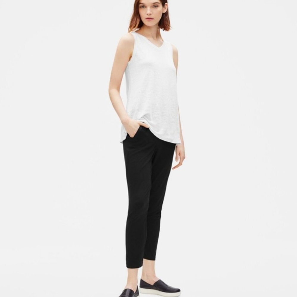 Eileen Fisher Ivory V-Neck Linen Tunic with Tucks